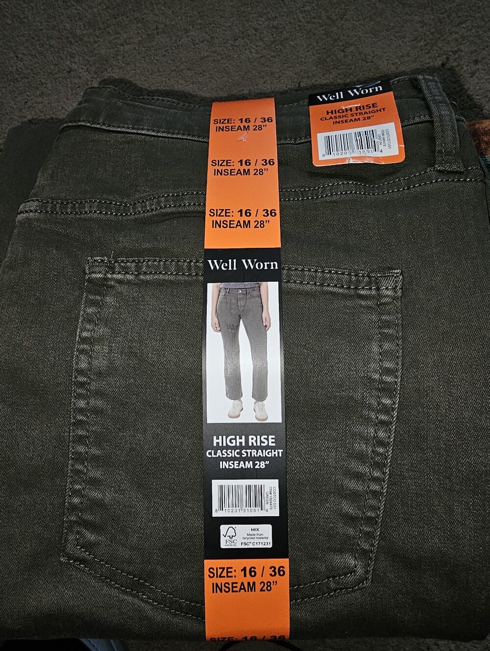 Women's Well Worn High Rise Classic Straight Pants, Green Size 16/36
